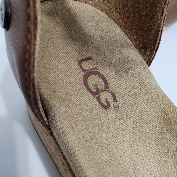 UGG Zoe II Wedge Sandals Leather Cork Ankle Strap Brown Boho 7.5 - Picture 13 of 14
